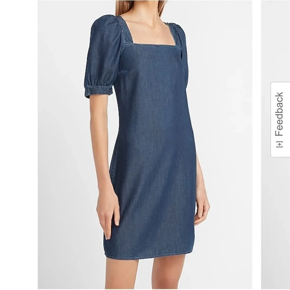 Express Denim Puff Sleeve Mini Shift Dress – Western Cottagecore Size S - Picture 1 of 9